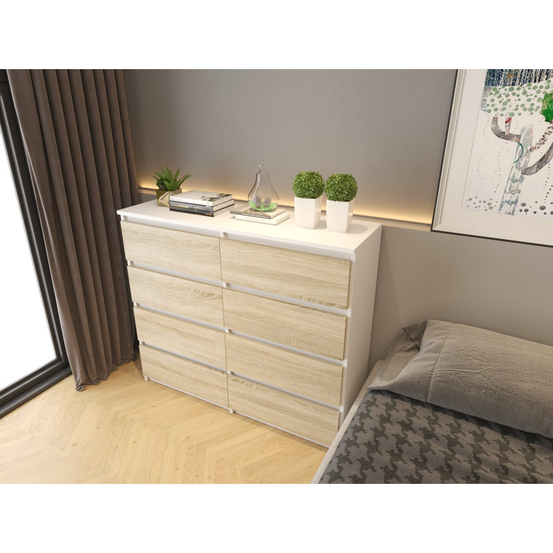 Antonese 100cm W 8 - Drawer Chest of Drawers, Sonoma/White