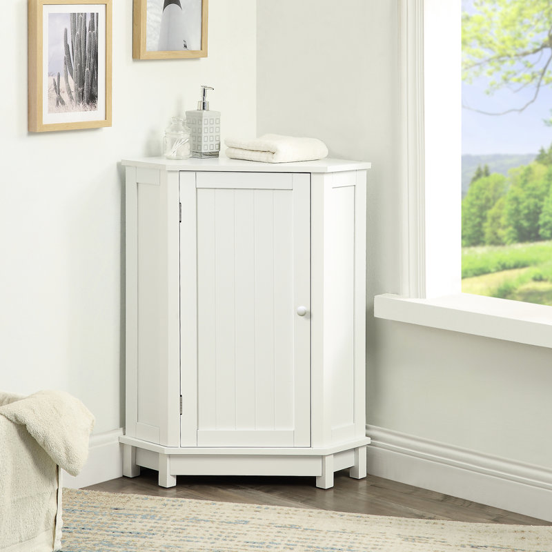 White Triangle Bathroom Buffet - Adjustable Shelves, Adds Functionality To Modern Style Cabinet , Meets Various Needs, White