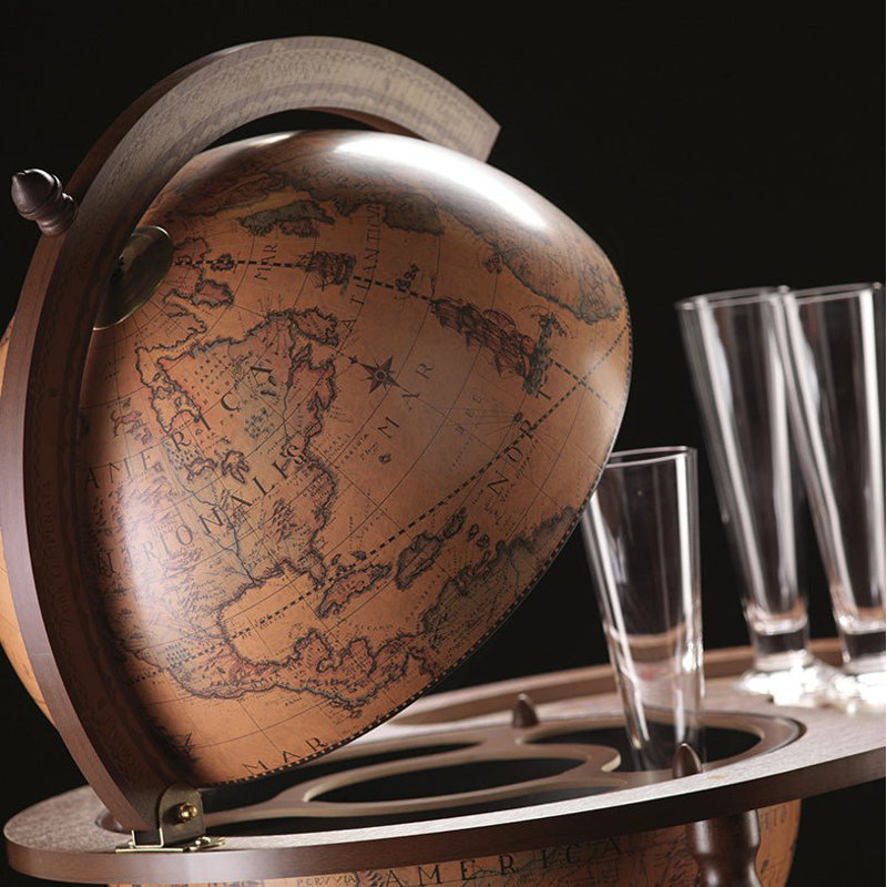Chariot-bar Giasone de 16 po de style antique avec tablettes de rangement et roulettes