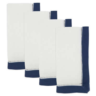 Contrast Border Two-tone Hemstitch Cloth Napkins 20" W X 20" L, Set Of 4
