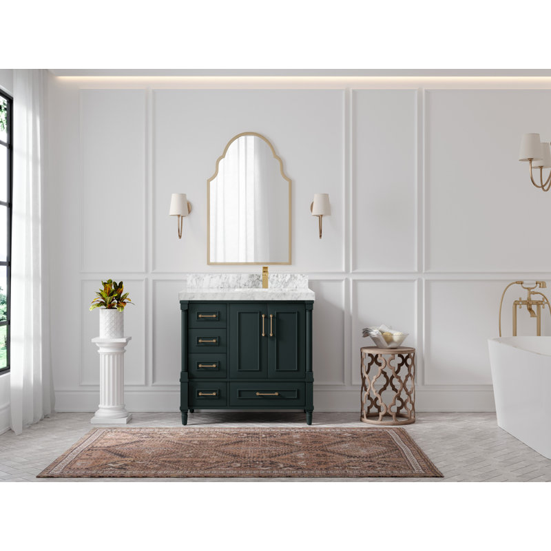 Aberdeen 36'' Single Bathroom Vanity with Top, Carrara Marble