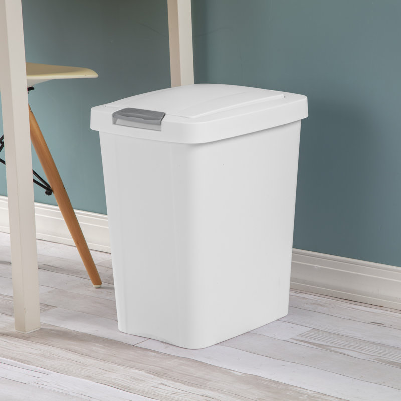 White 7.5 Gallon Plastic TouchTop Kitchen Wastebasket