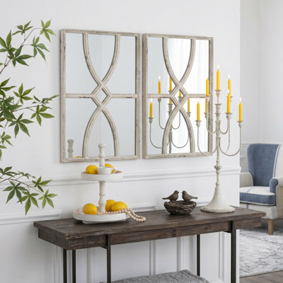 Set of 2 - 16x23.5" Rectangle Carved White Mirrors with Curved Motifs
