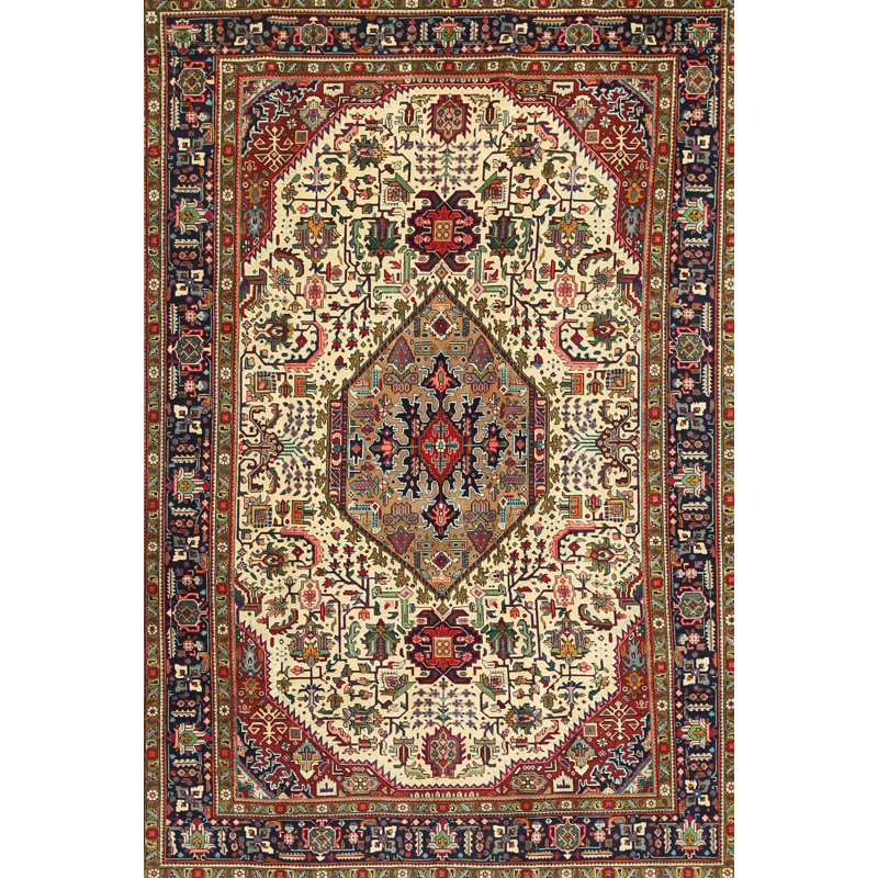 Tapis oriental rouge / beige / bleu marine, Rectangle 5 pi x 8 pi