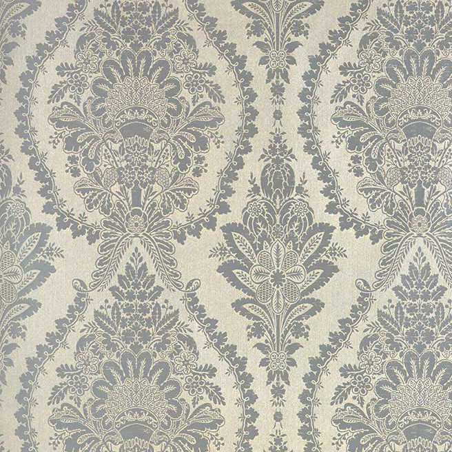 Papier peint incandescence damassé, Argent bruni
