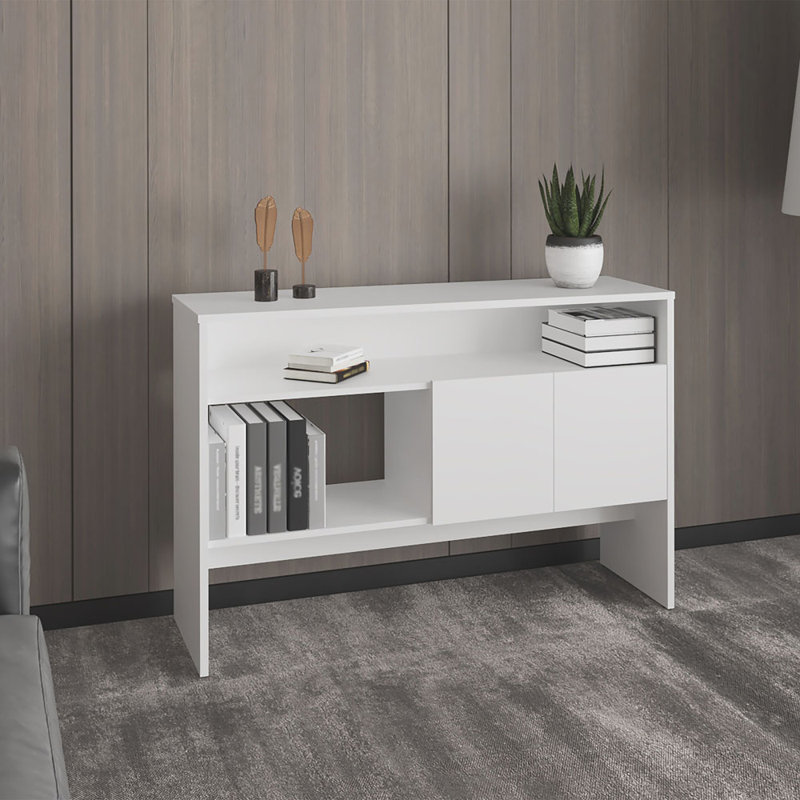 Console Table with Double-Door Cabinet, White