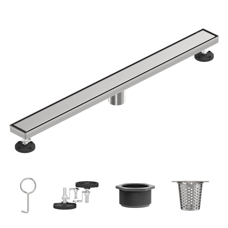32" 304 Stainless Steel Linear Drain For Fast Drainage, Floor Drain For Bathroom In Brushed Nickel, Brushed Nickel