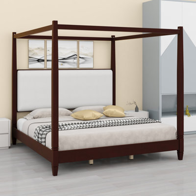 Canopy Platform Bed with Upholstered Headboard