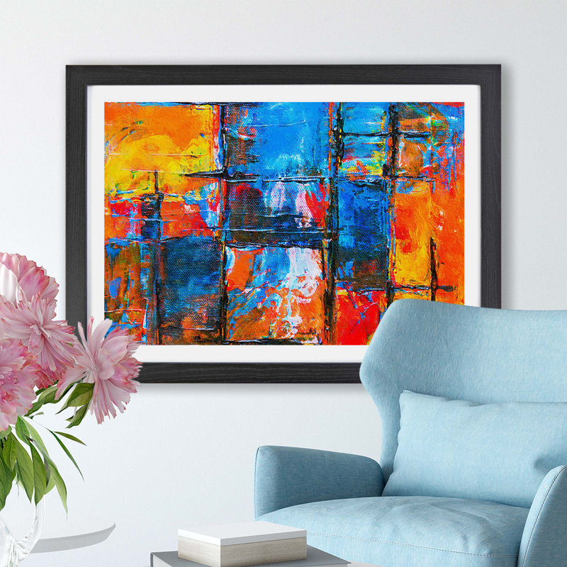 Abstract Art Painting Vol.67 by S.Johnson - Framed Print, 45cm H x 63cm W x 2cm D, Black