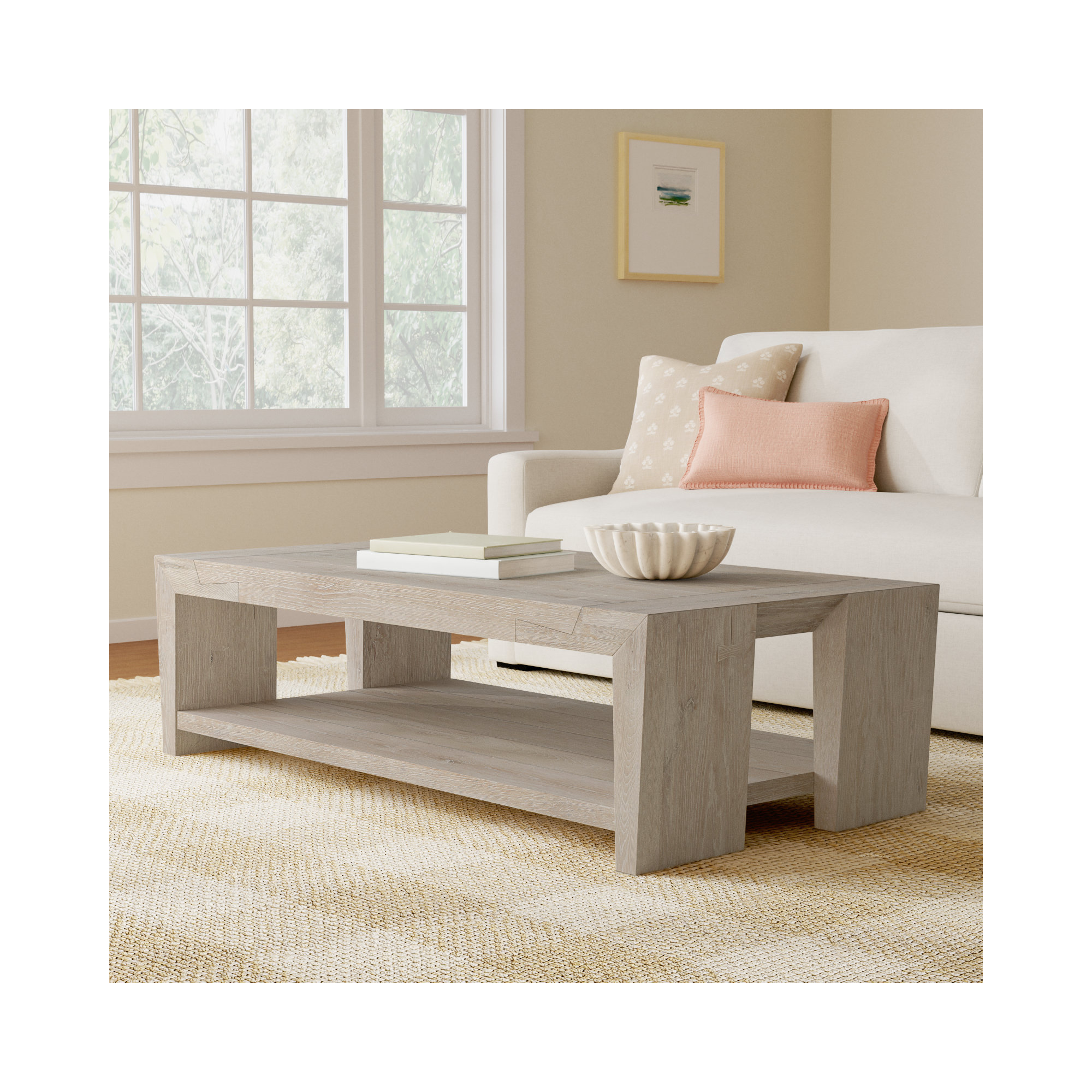 Alena Reclaimed Oak Coffee Table, Beige Wood