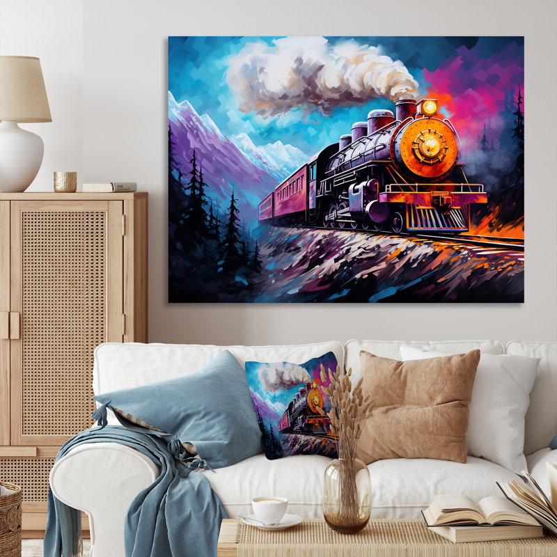 Steamtrain Travelling In Winter Snow, reproduction d'art sur toile, H 12 po x l 20 po x P 1 po, Toile tendue