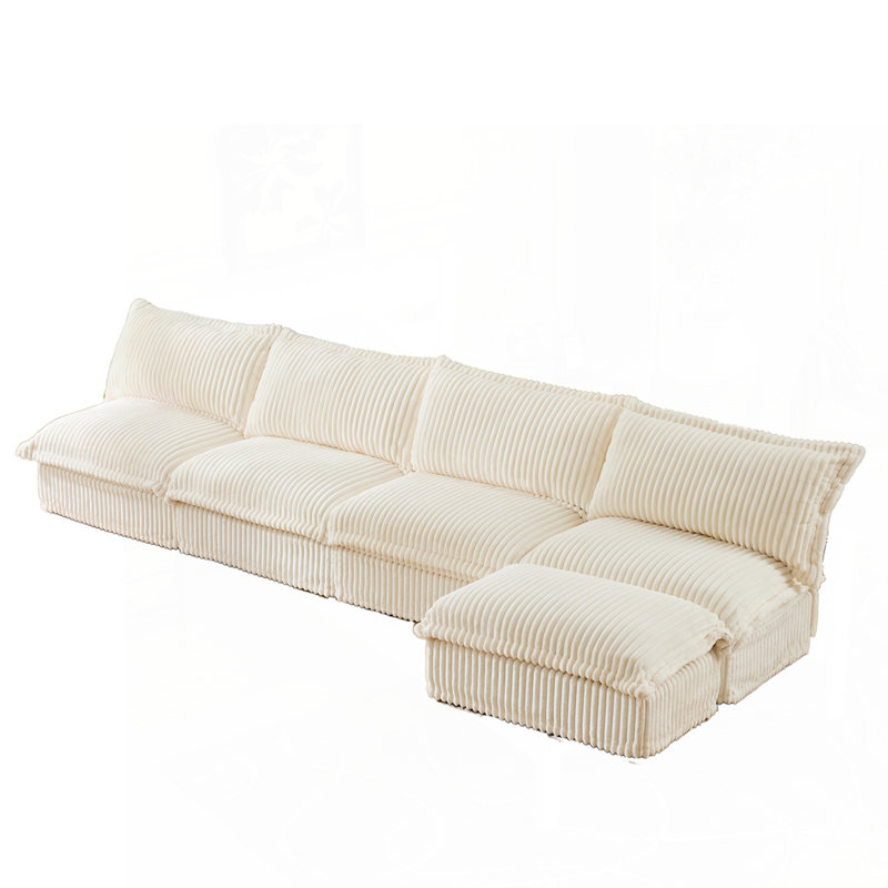 Canapé modulaire polyvalent en velours côtelé avec repose-pieds amovible pour le salon, Crème, crème