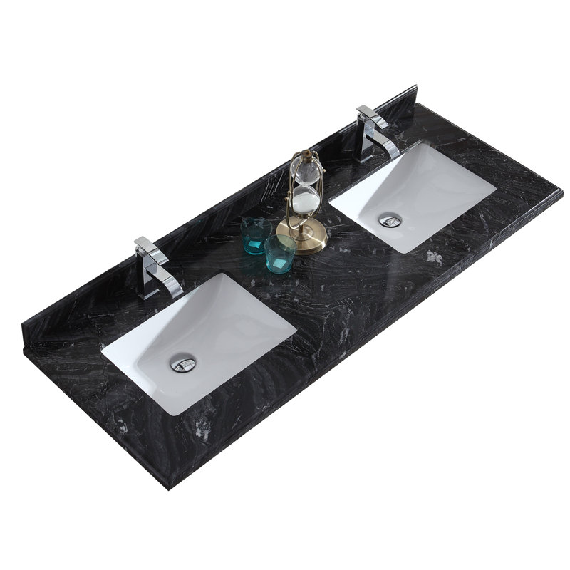 Forever 60 Marble 2 Double Bathroom Vanity Top Sink Included Sink, Black Wood Marble