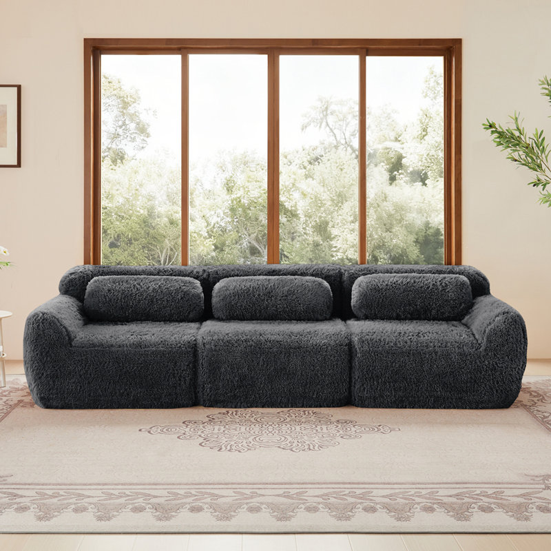 Tissu moelleux moelleux et moelleux de 114 po, canapé modulaire modulaire, conception ergonomique avec repose-pieds et coussins décoratifs, connexion par boucle pour emballage sous vide à compression complète