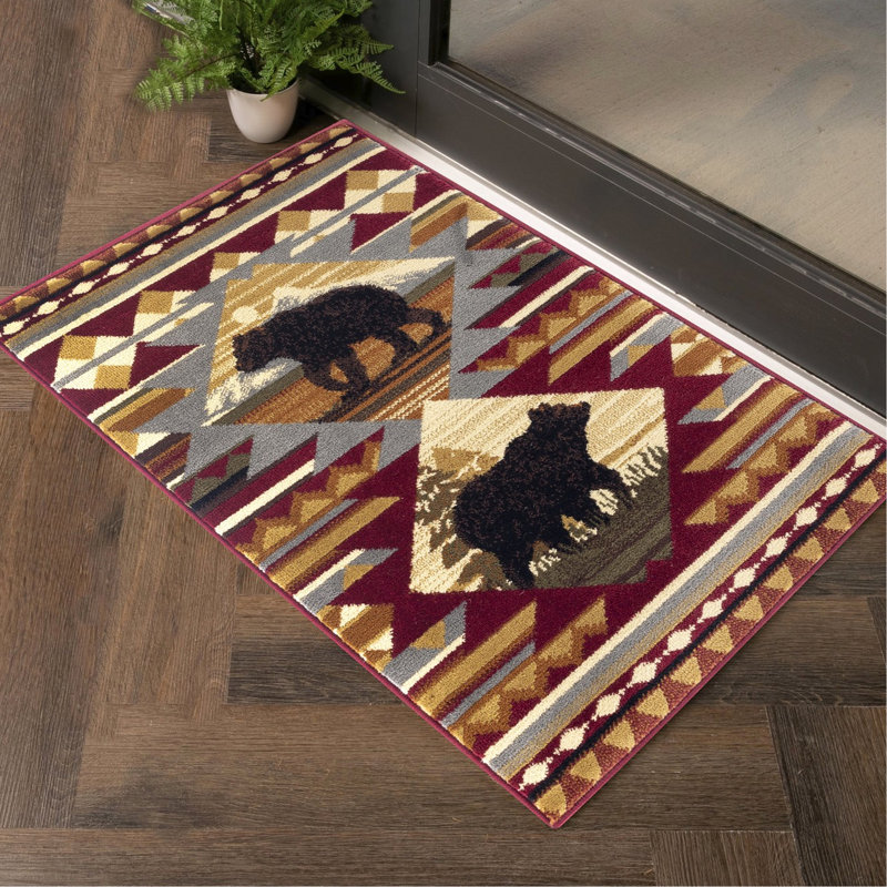 2 pi 7 po Tapis X 3 Lodge, polypropylène rouge, tapis en polypropylène décoloré, po, étonnant