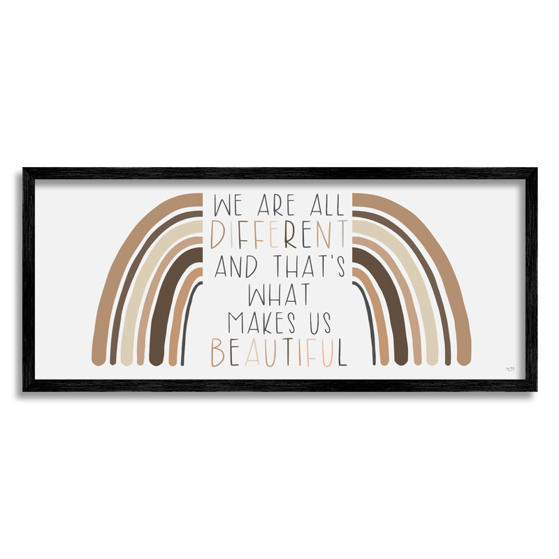 «Différent est beau, citation de motif, ton neutre, arc-en-ciel» par Lux + Me Designs - Art textuel, H 10 po x l 24 po
