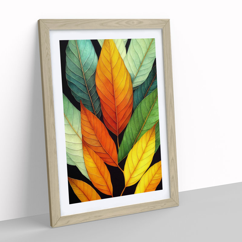 Colourful Leaves No.3 - Single Picture Frame Print, 64cm H x 46cm W x 2cm D, Oak