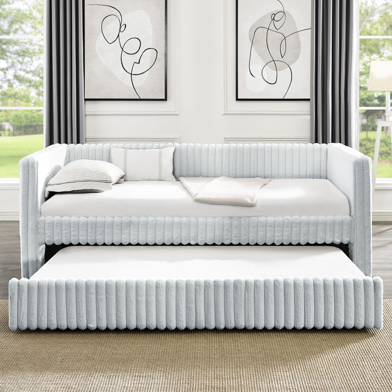Lit de jour gris rembourré avec accoudoirs ergonomiques, Gris clair