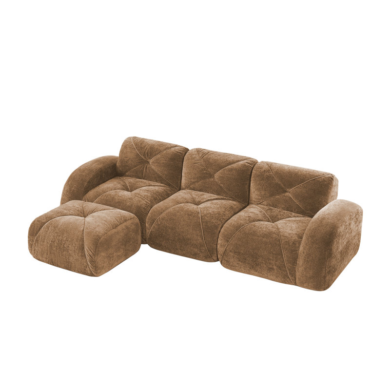 L-Shaped Soft Velvet Fabric, 29.9" H x 110.6" W x 67.3" D, Camel
