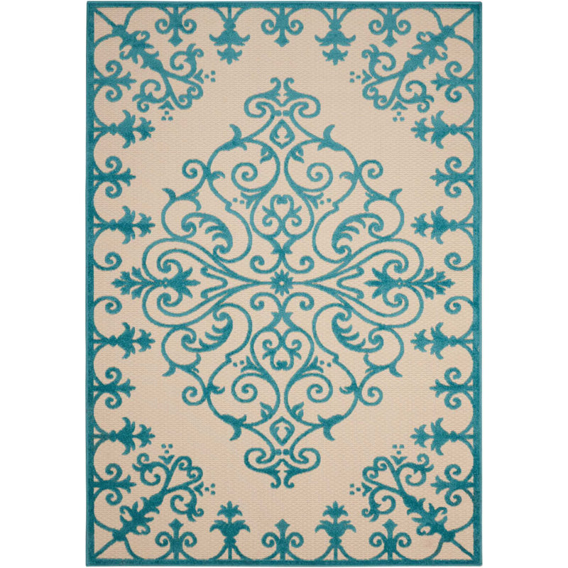 Tapis intérieur / extérieur bleu turquoise Friedler, Rectangle 9 pi 6 po x 13 pi