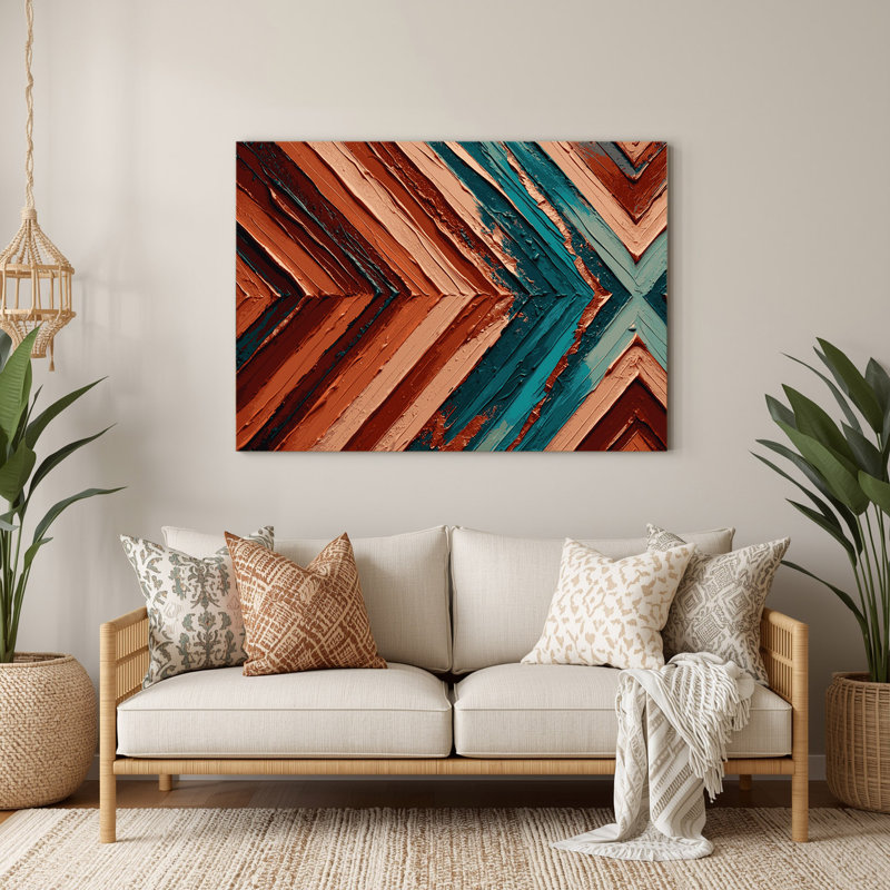 Art mural en métal à motif de chevrons du sud-ouest 219, H 132 po x l 168 po x P 0,05 po