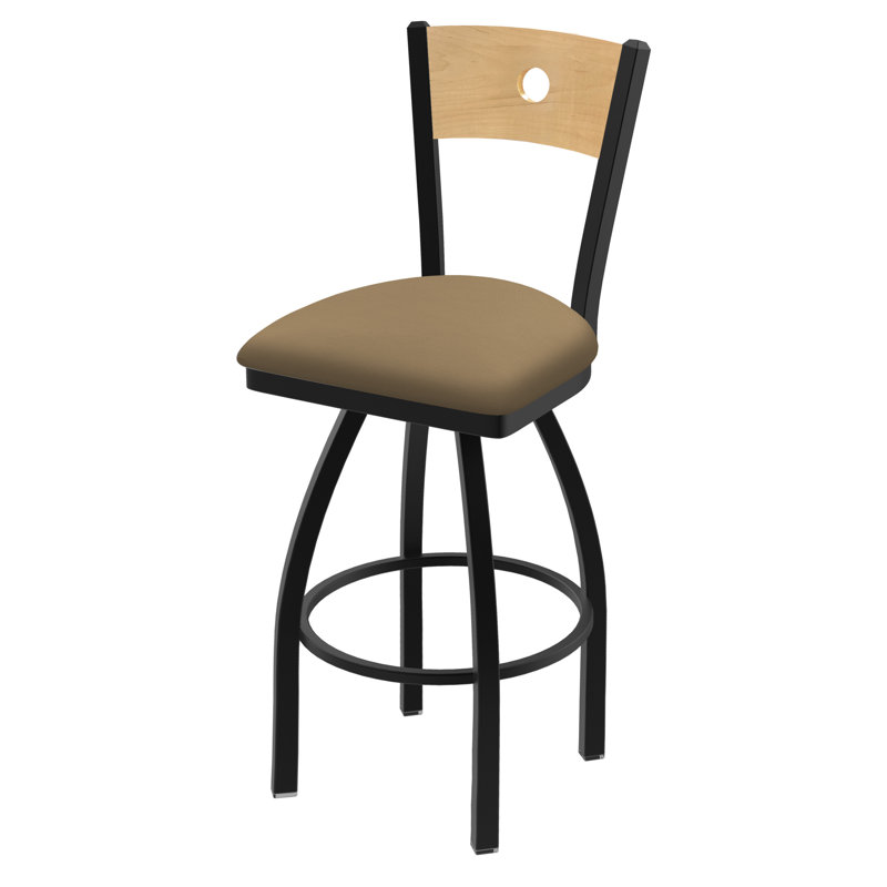 830 Voltaire Swivel Bar & Counter Stool, Natural Maple, Canter Sand Vinyl / Black Wrinkle Frame, Bar Stool (30" Seat Height)