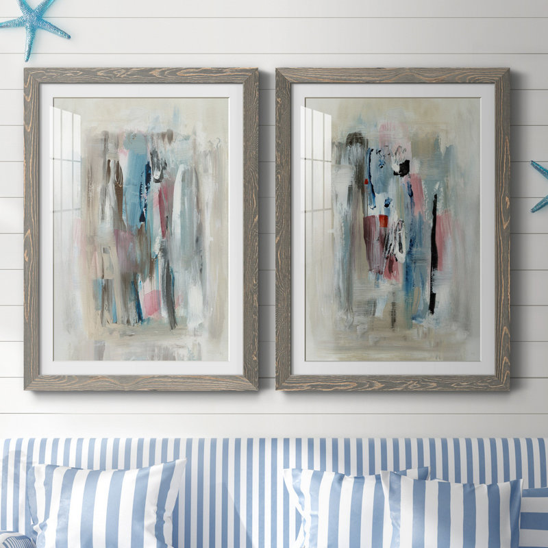 " Rain Shadow I " 2 - Pieces, White, Gray Framed Paper, 37.5" H x 55" W x 1.5" D