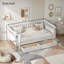 Lit plateforme simple à profil bas pour enfants avec tiroirs de rangement et rails de sécurité-385729165-385729164