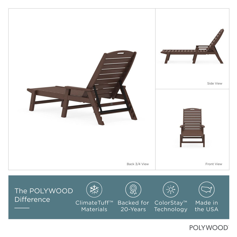 POLYWOOD Nautical Chaise with Arms, Mahogany