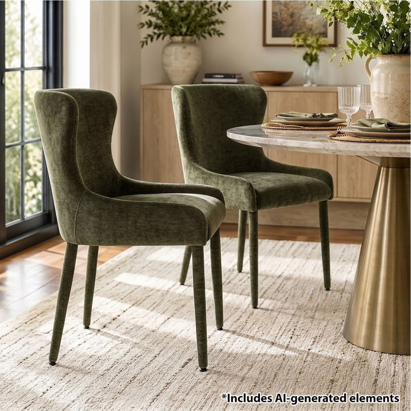 Chaise rembourrée avec accoudoirs encastrés Modern Luxury Chenille, Vert foncé