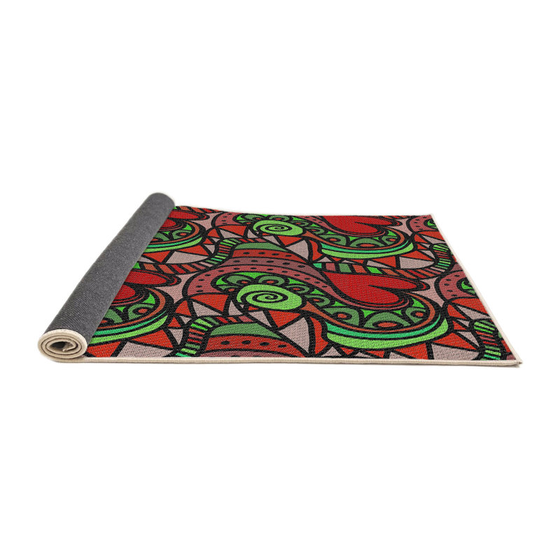 Rouge abstrait/Tapis décoratif vert, Rond 6 pi