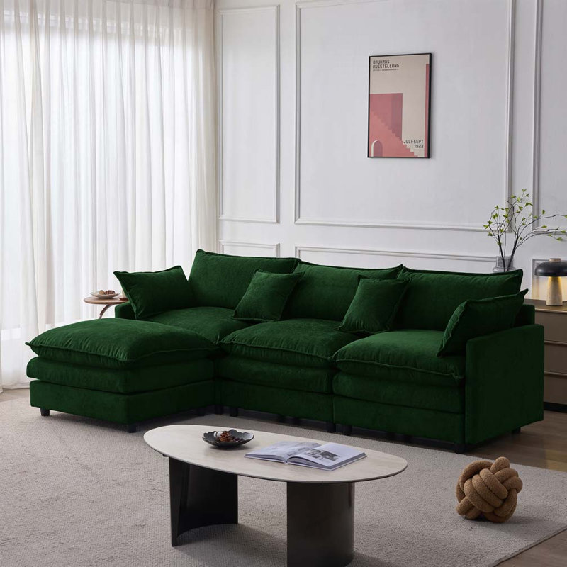 Modulaire 3 places avec repose-pieds, Vert