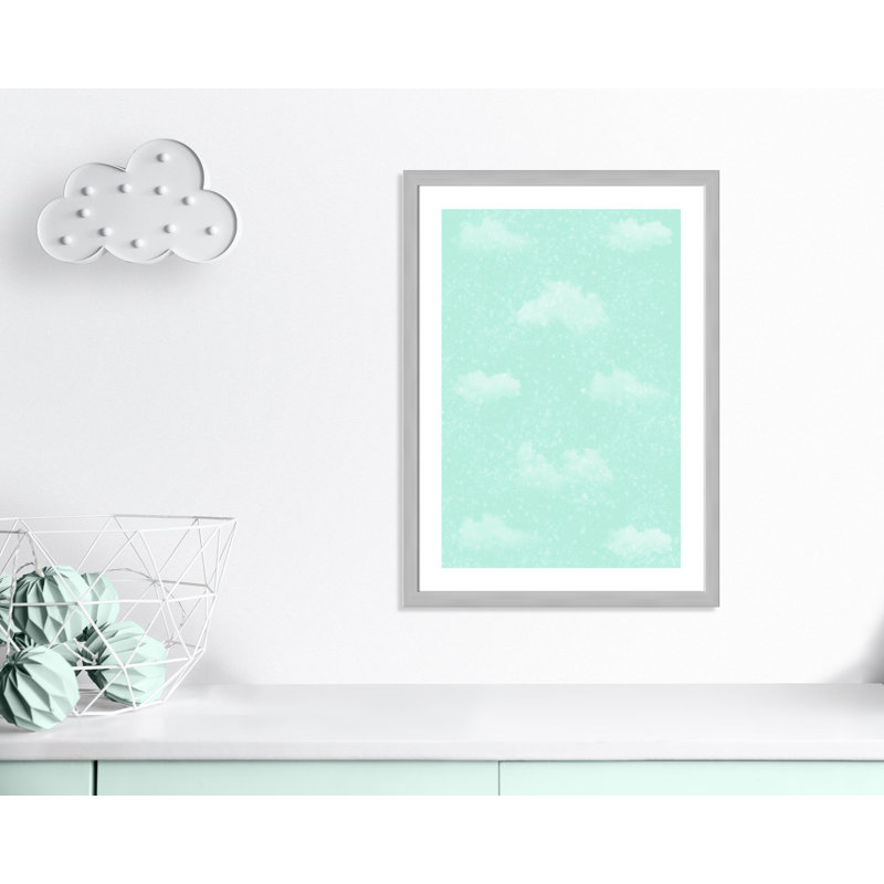 Art unique de nuages scintillants, H 36,5 po x l 26,5 po x P 0,625 po, Encadré plat argent