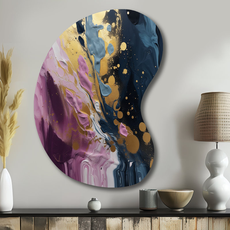 Mauve et bleu mouvements en peinture III - peinture abstraite asymétrique, art mural, décoration murale en métal de forme unique moderne