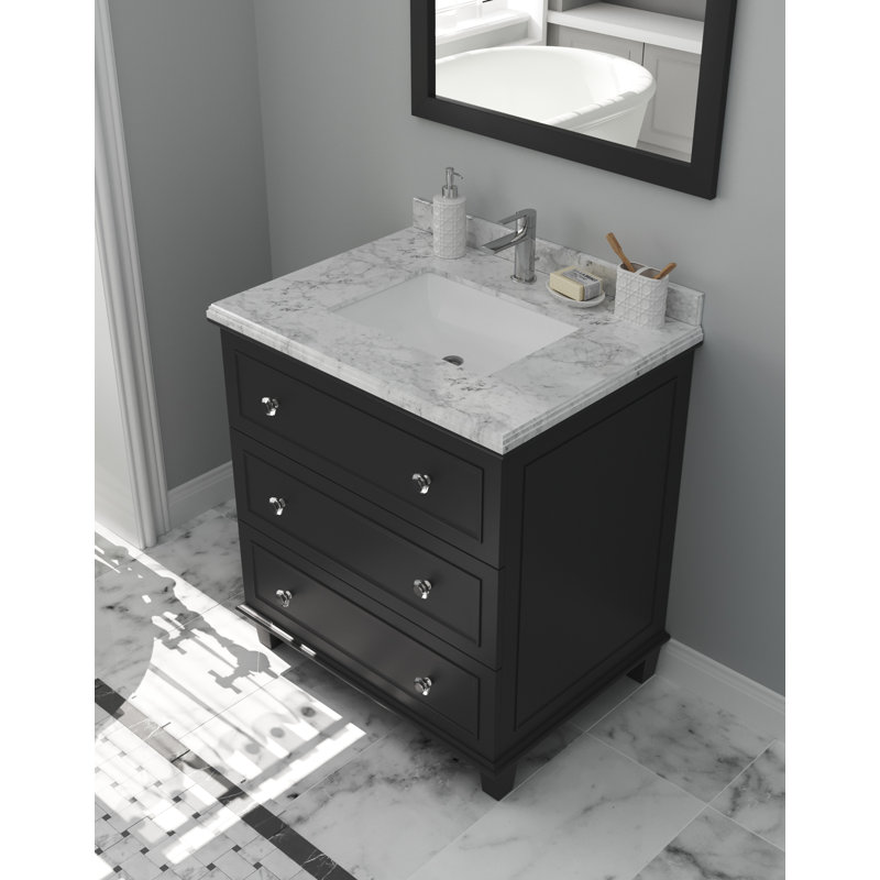 Ensemble de meuble-lavabo simple 30 po Medina, Marbre de Carrare blanc, Espresso