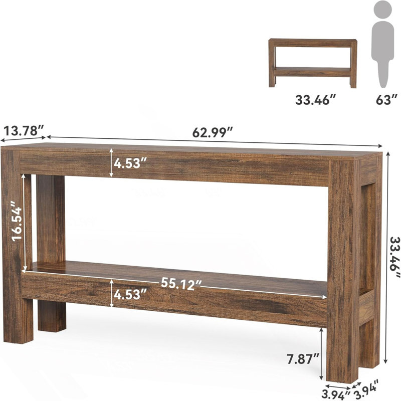 Console à 2 niveaux Farmhouse avec rangement