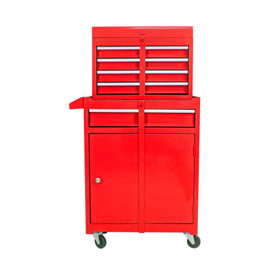 Coffre à outils roulant, armoire à outils à 5 tiroirs avec roues verrouillables - Organisateur de rangement en métal rouge pour atelier de garage avec tiroirs coulissants et tablette réglable