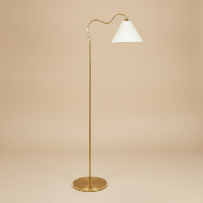 Brass Ring Base Floor Lamp with Triangle White Drum Shade