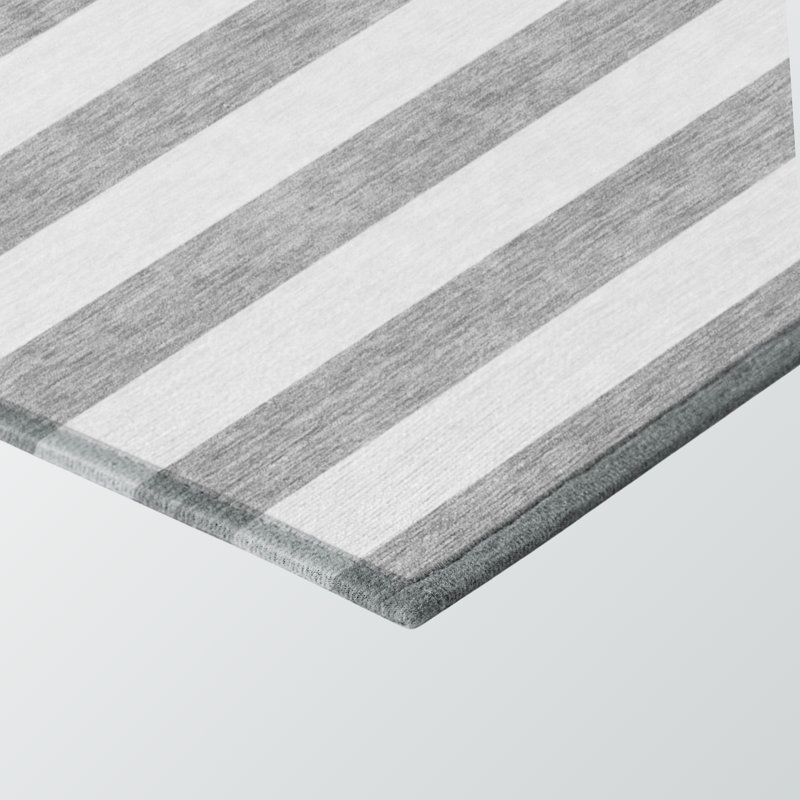 Washable Non-Skid Gray & White Striped Indoor Outdoor Area Rug –Machine-Washable, Durable, Rectangle Design Classic Rugs