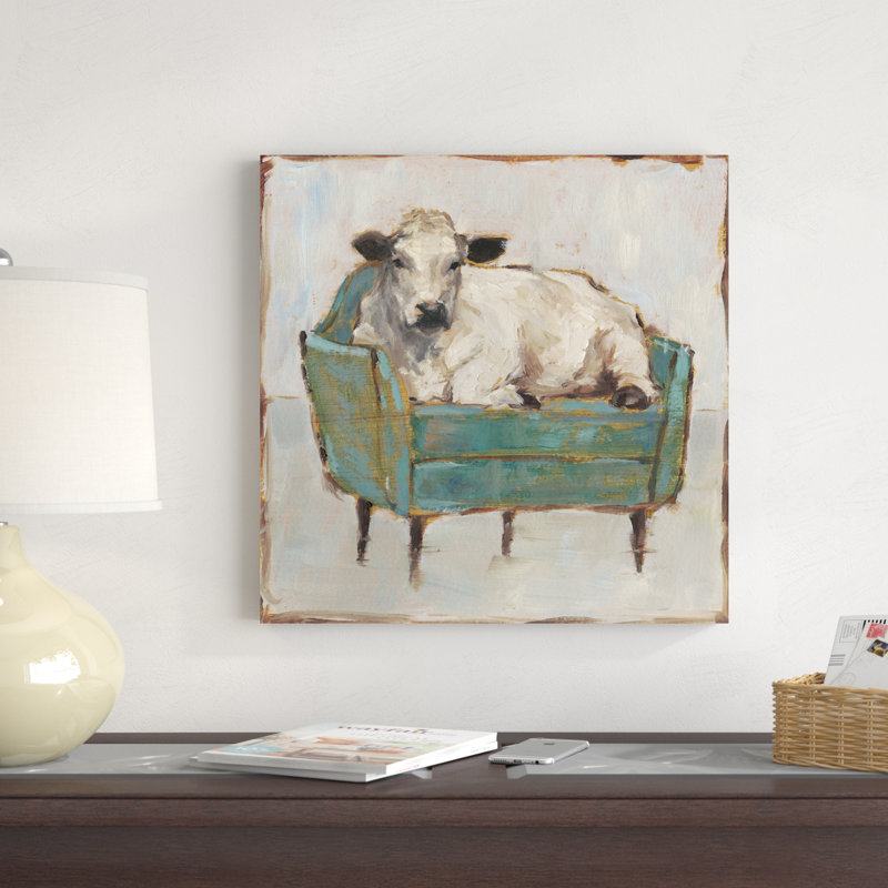 "Moo-ving In I" by Ethan Harper Mixed Media Animals Painting Print , 20" H x 20" W, Wrapped Canvas, No Frame