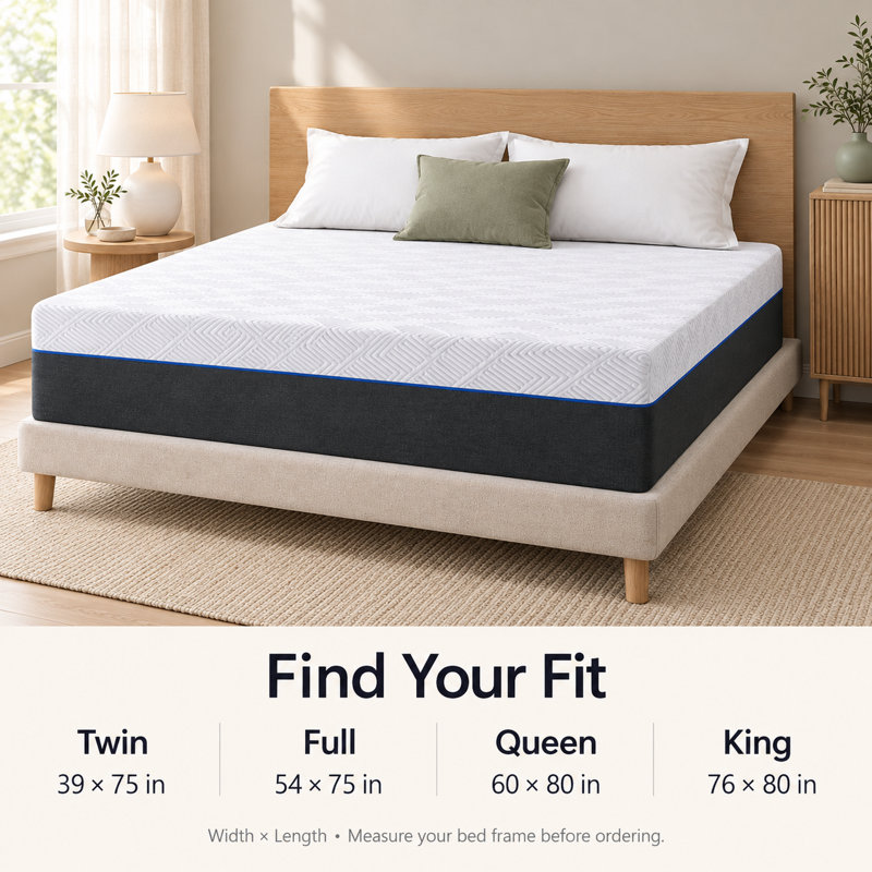 Matelas en mousse viscoélastique gélifiée 10 pouces avec housse respirante et garantie de 10 ans, Grand lit