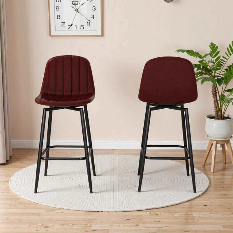 Tabourets de bar pivotants modernes avec sièges rembourrés et base en métal - ensemble de 2 pour îlots de cuisine d'une hauteur de 25,59 pouces