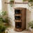 3-Tier Fluted Narrow Nightstand With 2 Arced Door & Open Shelf, Walnut