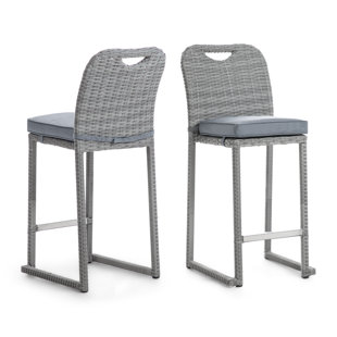 Polyethylene (PE) Wicker Outdoor 28'' Bar Stool with Cushion (Set of 6)