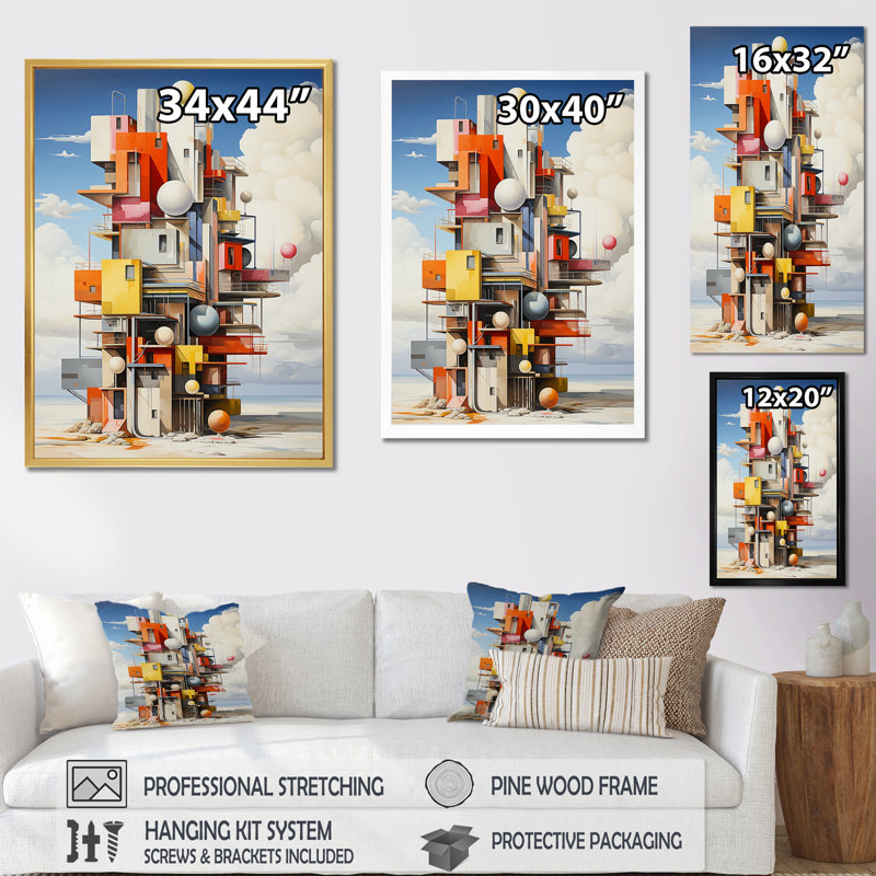 «Cubic Condo Tower In Style Of De Stijl II», reproduction d'art mural, H 40 po x l 30 po x P 1,5 po, Cadre photo argenté