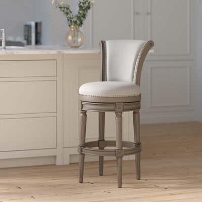 31in. Wood Bar-Height Swivel Barstool with High-Back