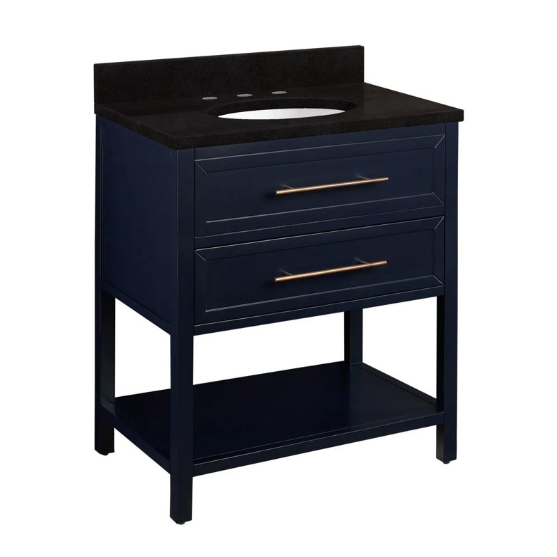 30" Robertson Single Bathroom Vanity Set with Oval Undermount Sink, Carrara Marble, 8" Widespread, Midnight Navy Blue