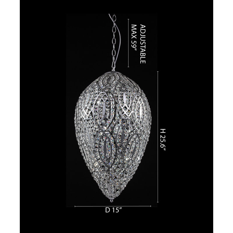 12-Light Chrome Pendant With Clear Crystals