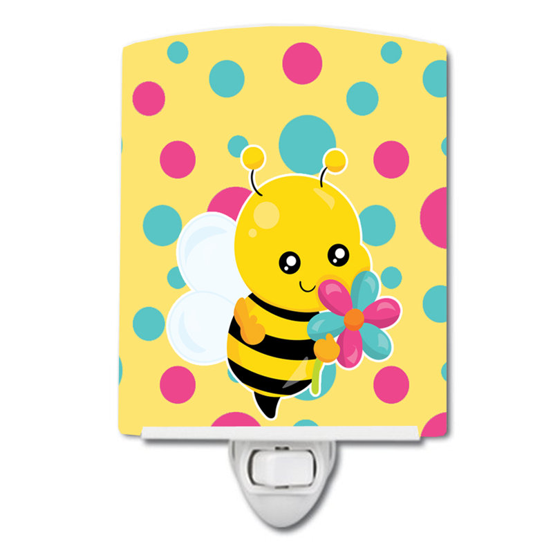 Éclairage de nuit en céramique avec fleur abeille