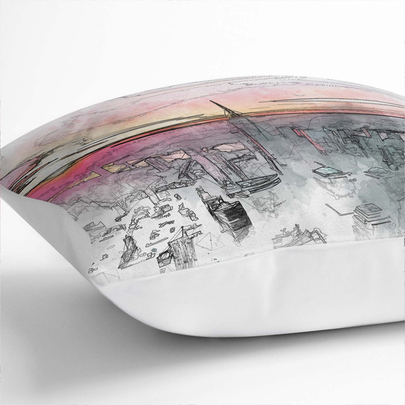 Sunset over New York City Cushion with Filling, 55cm H x 55cm W x 20cm D, White